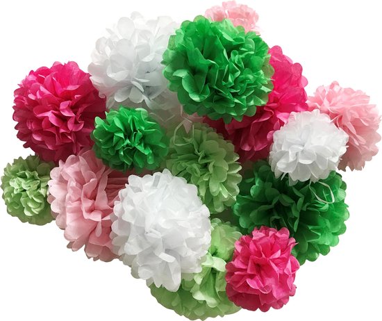 erts Redding datum Feest versiering pompon set 15 stuks roze wit groen - pompom - geboorte  versiering-... | bol.com