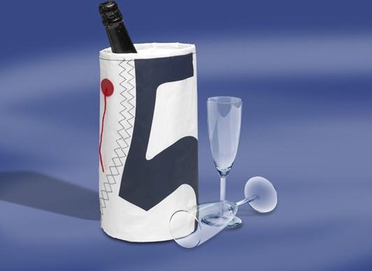 Wine Cooler - Wijnkoeler van zeildoek, opvouwbaar - Wit / D. Blauw - 10x10x23 cm