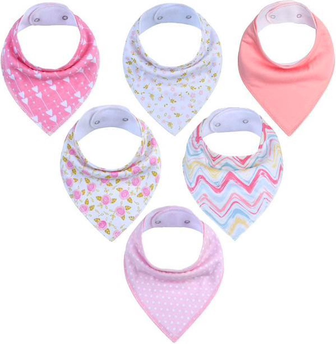 JillyBee - Slab - Slabbetje - Slabber - Bandana - 6pack - Hartjes - Bloemen - Roze - Wit JillyBee - Slab - Slabbetje - Slabber - Bandana - 6pack - Hartjes - Bloemen - Roze - Wit