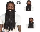 3x Baard Rasta heren lang zwart 45 cm