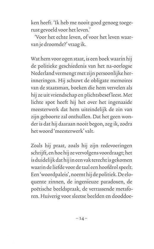Pagina met tekst over het boek, de politiek en de meesterwerken van de schrijver.