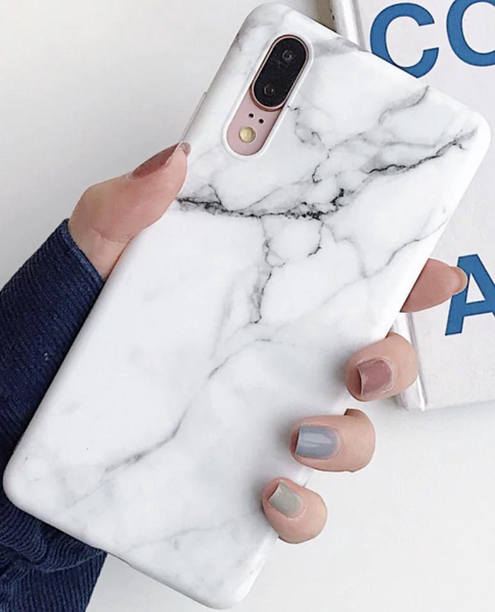 Luxe Marmer Case voor Huawei P20 PRO hoesje - wit - zwart - back cover - soft TPU zacht