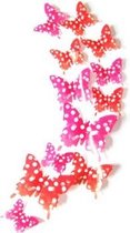 3D Vlinders - Muurdecoratie - Rood/Roze Stippen