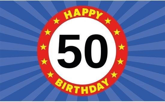 Welkom Ik heb een Engelse les gehandicapt Happy Birthday 50 jaar vlag voor Sarah of Abraham 150x90 - 50 jaar  versiering | bol.com