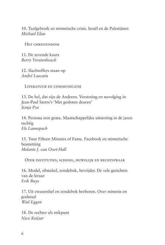 Inhoudsopgave met artikelen: '10. Taalgebruik...', '11. De zevende kaars', '12. Slachtoffers staan op', '13. De hel...', '14. Persona non grata', '15. Your Fifteen Minutes of Fame...', 'OVER CONFLICTEN', '16. Model, obstakel...', '17. Uit zwanenlief en zondebok heroren...', '18. De rechter als mikpunt'.