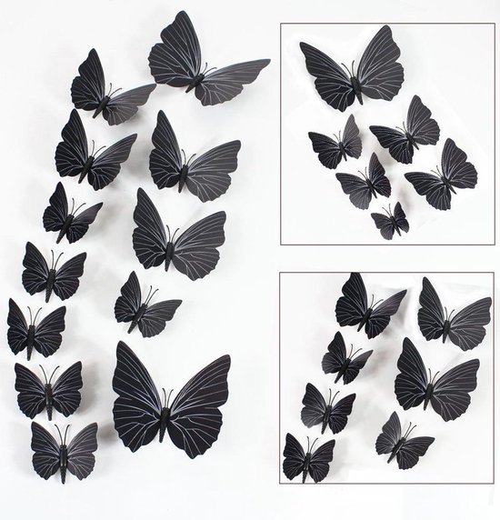 3D Vlinders - Muurdecoratie Zwart |