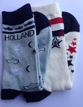 Set van 2 paar Holland Souvenir sokken - 1 paar blauw en 1 paar roomwit - maat 36 tot 42