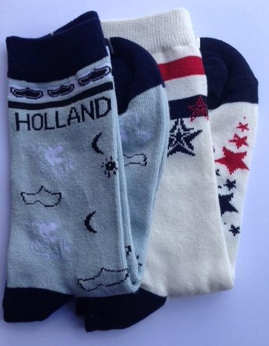 Set van 2 paar Holland Souvenir sokken - 1 paar blauw en 1 paar roomwit -  maat 36 tot 42 | bol.