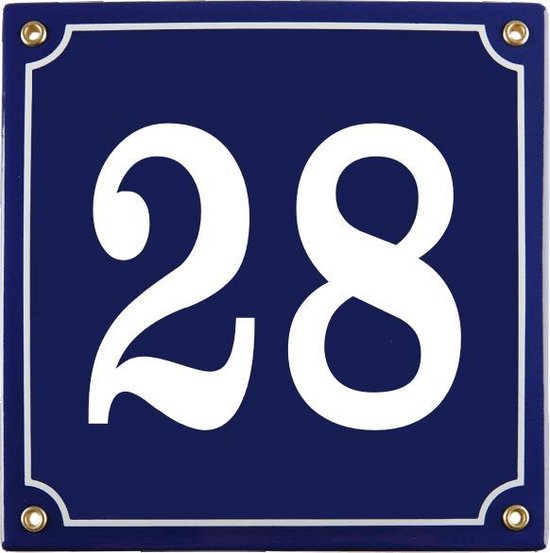 Emaille huisnummer blauw nr. 28