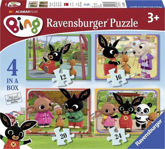 Ravensburger Bing Bunny 4in1box puzzel - 12+16+20+24 stukjes - kinderpuzzel  | bol.com