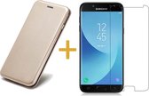 Samsung Galaxy J5 (2017) Book Case Portemonnee Hoesje Champagne Goud + Gehard Tempered Glas Screenprotector (Hoesje Leer met Siliconen Houder - Flip Cover 360° Bescherming)