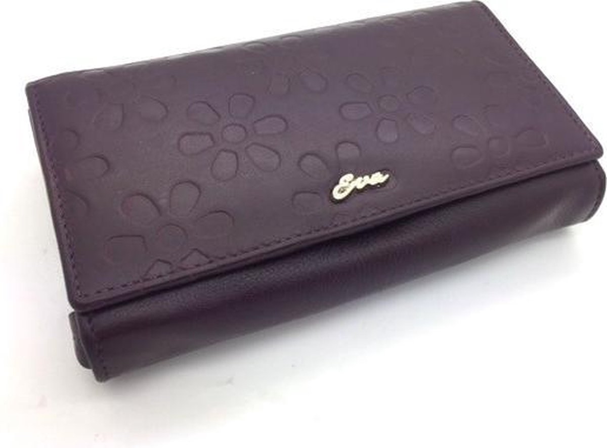 Portemonnee leder paars - bordeaux bloemenprint 99729