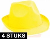 4x Geel trilby verkleed hoedje/gleufhoed - Verkleed accessoire voor volwassenen