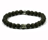 IbizaMen - heren armband - Bruin hout 8mm - buddha RVS - 21cm