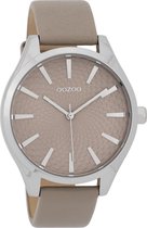 OOZOO Timepieces - Zilverkleurige horloge met taupe leren band - C9687