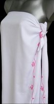 Witte Sarong Pareo Hamamdoek Roze Borduusel en Pailletten Beste Kwaliteit Rayon - Viscose 115 * 180 cm