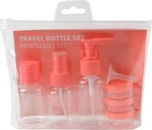 Sundaze - Diverse Reisflesjes - Roze - Geleverd in hersluitbare etui - 8-delig - navulbaar flesje met clip,  pompje, sprayflacon, 3 navulbare potjes, trechter en lepeltje