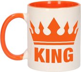 1x Koningsdag King beker / mok - oranje met wit - 300 ml keramiek - oranje bekers