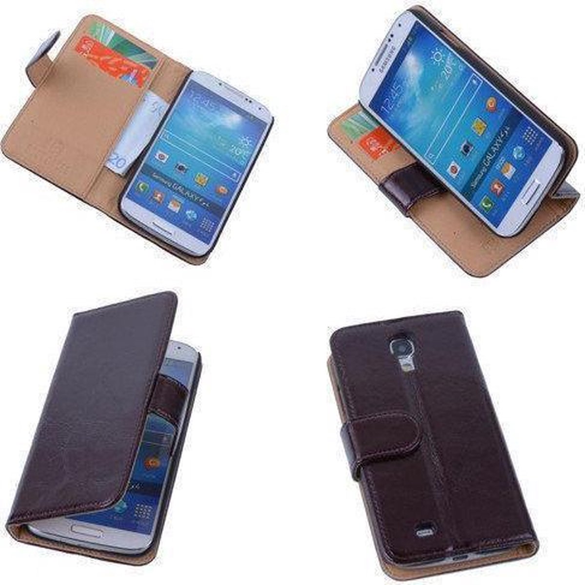 PU Leder Mocca Hoesje Samsung Galaxy S4 Book/Wallet Case/Cover