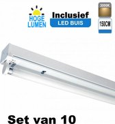 LED Buis armatuur 150cm - Enkel | Inclusief Hoge Lumen LED Buis - 3000K - Warm wit (Set van 10 stuks)