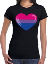 Bi hart gay pride t-shirt zwart voor dames XL