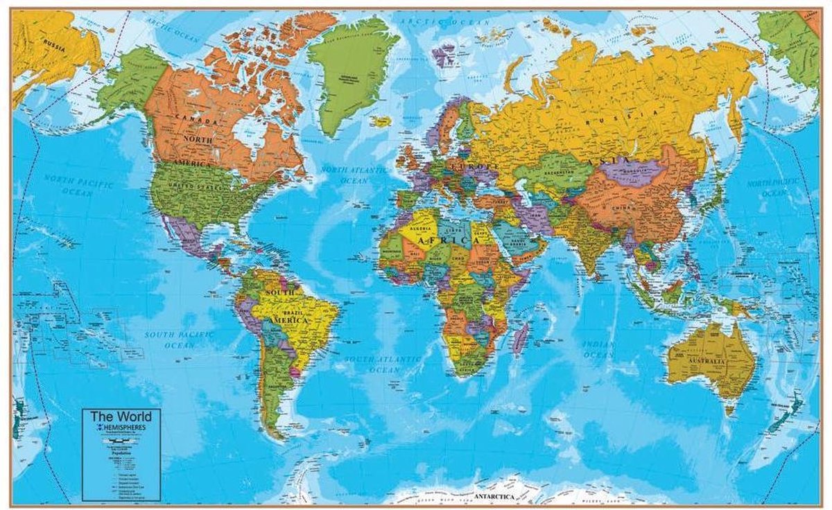 Grande carte du monde interactive L 1,30 mx H 0,81 m, plastifiée