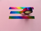 Washi tape 'metallic rainbow' - Regenboog decoratietape - 2 rolletjes van 10 meter