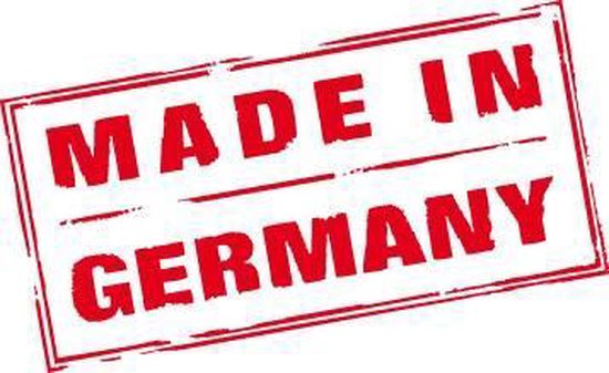 Rode stempel met witte tekst 'MADE IN GERMANY'.