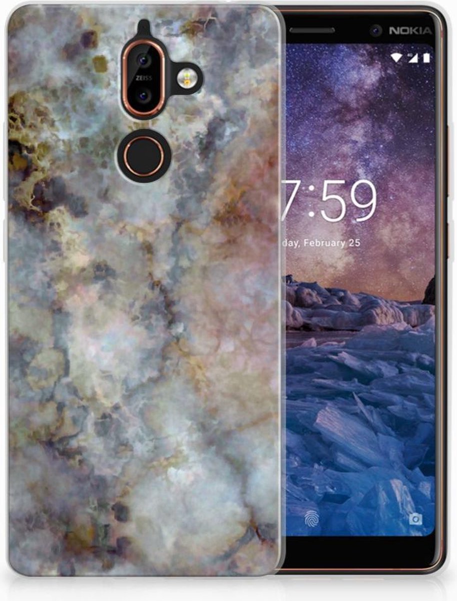 Nokia 7 Plus TPU Siliconen Hoesje Marmer Grijs
