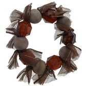 Elastische kralenarmband bruin met lint