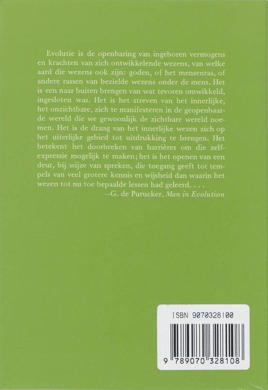 Achterkant van een boek met groene kaft. Tekst in het Nederlands, met ISBN.