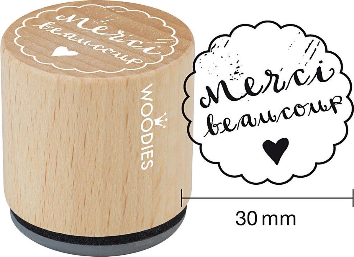 Houten stempel d: 30 mm h: 35 mm Merci beaucoup 1stuk