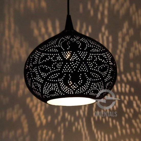 Distributie Het formulier Gebakjes oosterse hanglamp filigrain stijl - pompoen - mat zwart/bladzilver -  diameter 23 cm. | bol.com
