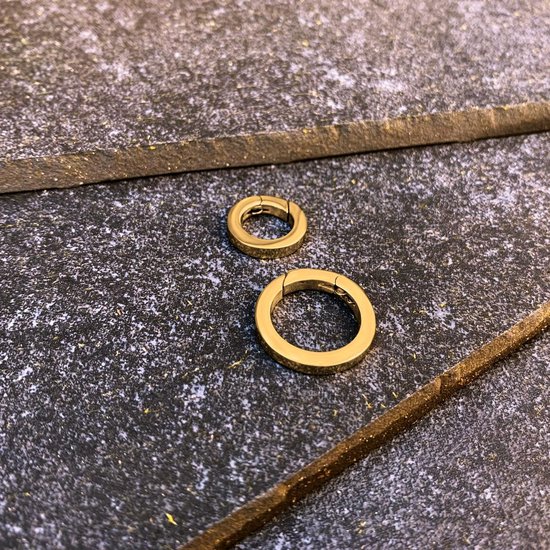 Twee gouden, ronde verbindingsringen op een grijze ondergrond.