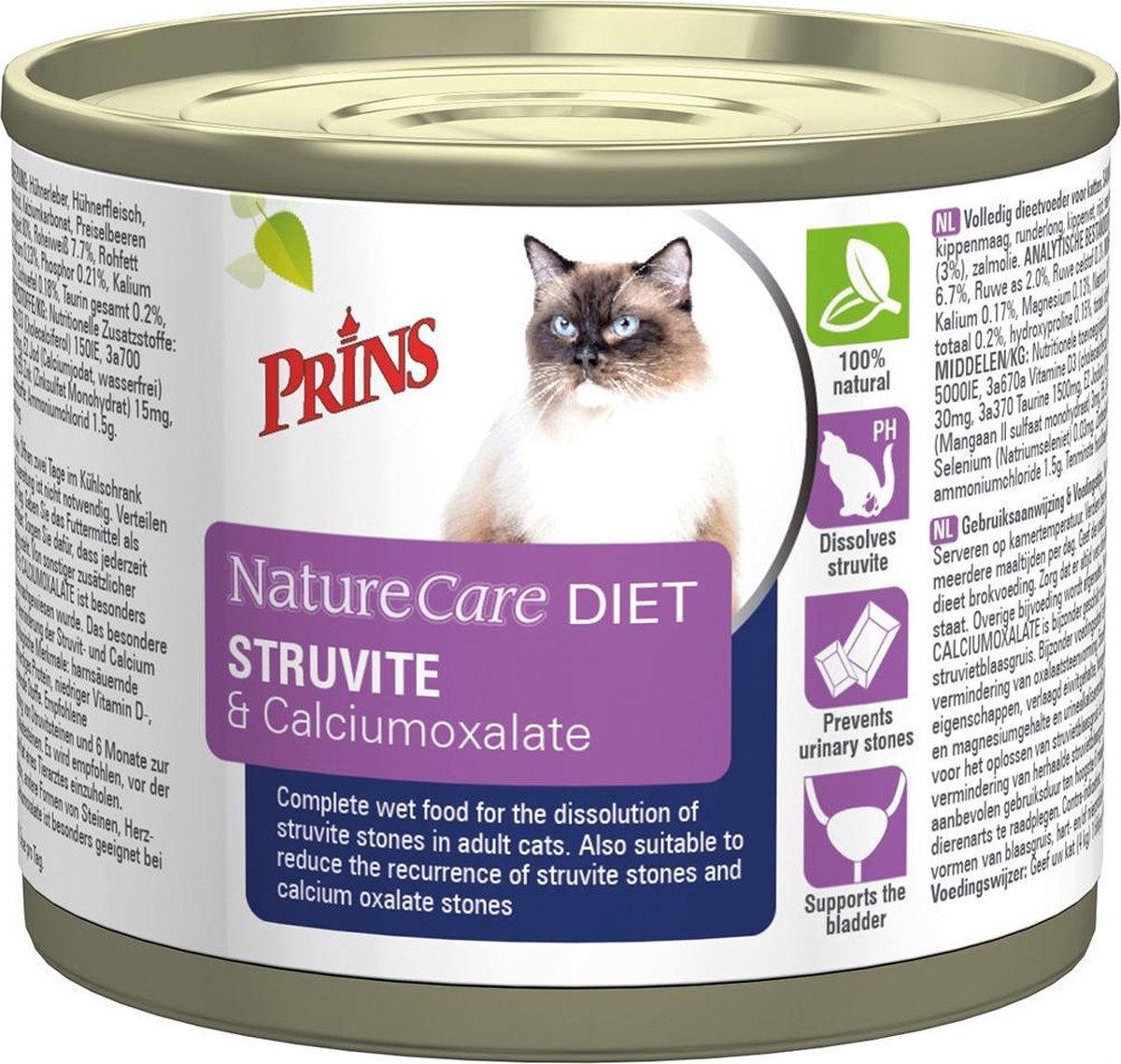 Prins NatureCare Diet Struvite & Calciumoxalate - Kat - Volledig natvoer - 3 x 200 gr