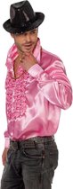 Jaren 80 & 90 Kostuum | Foute Roze Ruchesblouse Satijn | Maat 58 | Carnaval kostuum | Verkleedkleding
