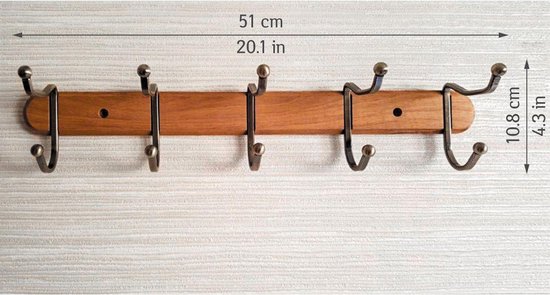 Wandkapstok Met 5 Dubbele Ophang Haken - Hangende Design Muurkapstok - Muur/Wand Kledinghaak Wardrobe - Hout /Metaal