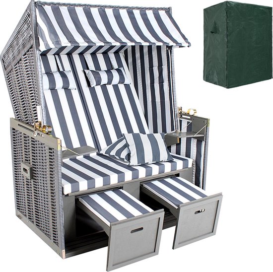 Deluxe strandkorf strandstoel ligstoel grijs/wit 400636 | bol.com