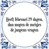 Tegeltje met Spreuk (Tegeltjeswijsheid): Heeft februari 29 dagen, dan mogen de meisjes de jongens vragen + Kado verpakking & Plakhanger