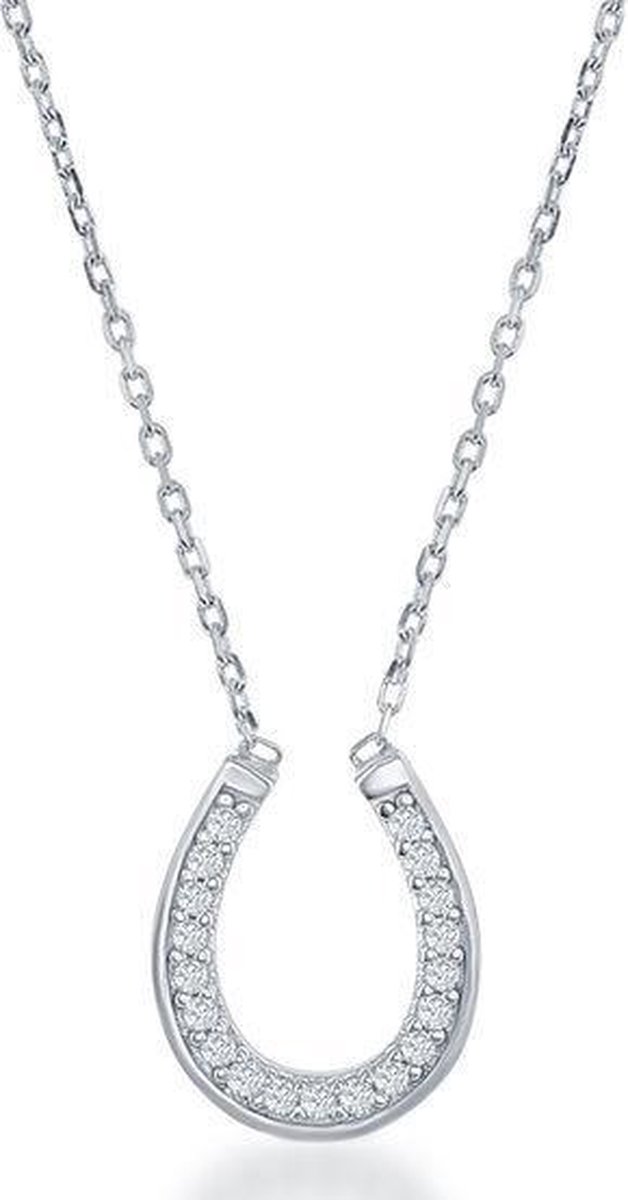 Fate Jewellery Ketting FJ456 - Hoefijzer - 925 Zilver - Zirkonia kristallen - 45cm + 5cm