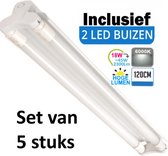 LED Buis  armatuur met Trog 120cm - Dubbel | Inclusief Hoge Lumen LED Buizen  - 6000K - Daglicht (Set van 5 stuks)