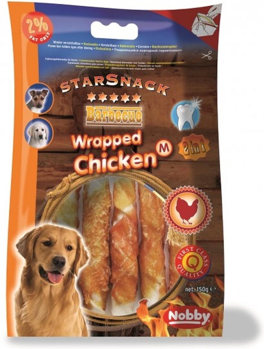 Nobby - Hondensnack - StarSnack Wrapped Chicken - 3 zakjes van 150 gram