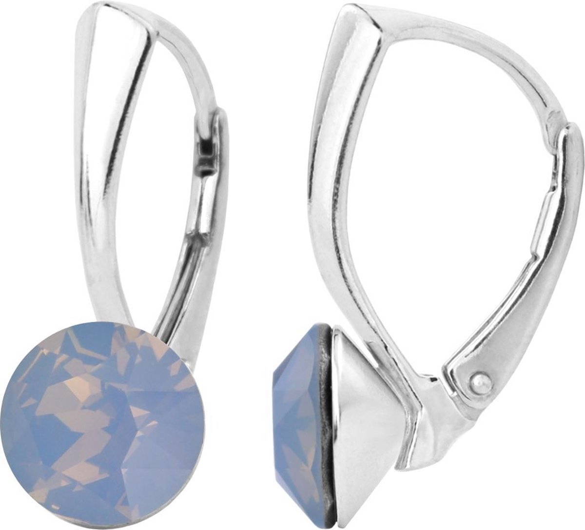 ARLIZI 1283 Oorbellen Opaal Swarovski Kristal - Dames - 925 Zilver - 8 mm - Blauw