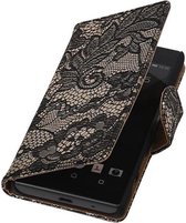 Lace Bookstyle Wallet Case Hoesjes voor Sony Xperia Z5 Compact Zwart