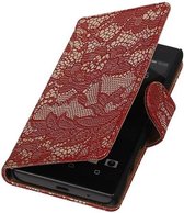 Lace Bookstyle Wallet Case Hoesjes voor Sony Xperia Z5 Compact Rood