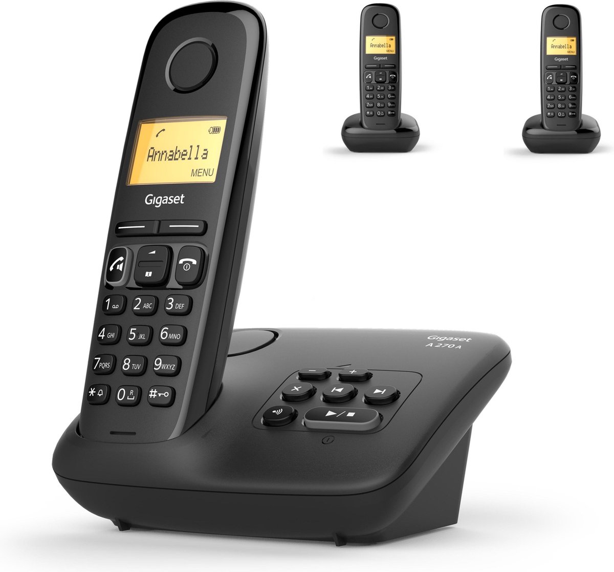 Gigaset A270A, Analoge-/DECT-telefoon, Draadloze handset, Luidspreker, 80 entries, Nummerherkenning, Zwart