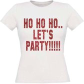 T-shirt Ho ho ho lets party glitter maat L Dames wit