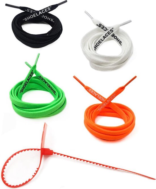 Off White veters voor sneakers - Set van 4 - Zwart, neon oranje, neon groen 120cm | bol.com