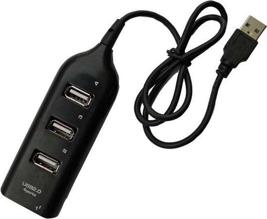 4Poort USB 2.0 Hub Zwart - Lange kabel | bol.com