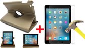 Hoes voor Apple iPad 2 / 3 / 4 Book Case + Screen Protector 9H 2.5D - 360 Graden Draaibaar Goud Leer Cover Rotatie Hoesje voor iPad 2 / 3 / 4